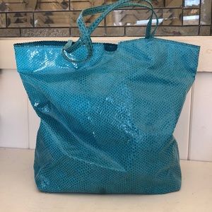 Turquoise patent tote from Carlos Falchi